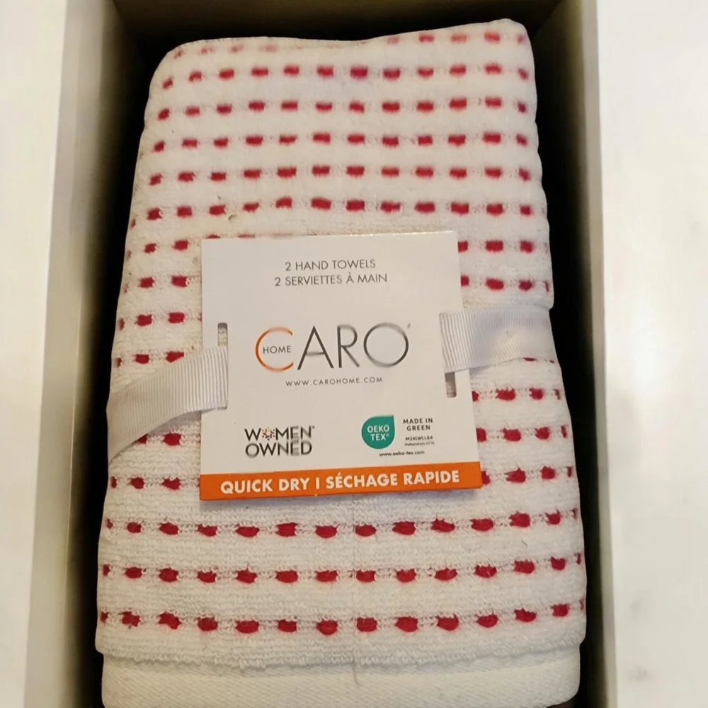 Pink and White dots By Caro Abstract S/ 2 Hand Towels